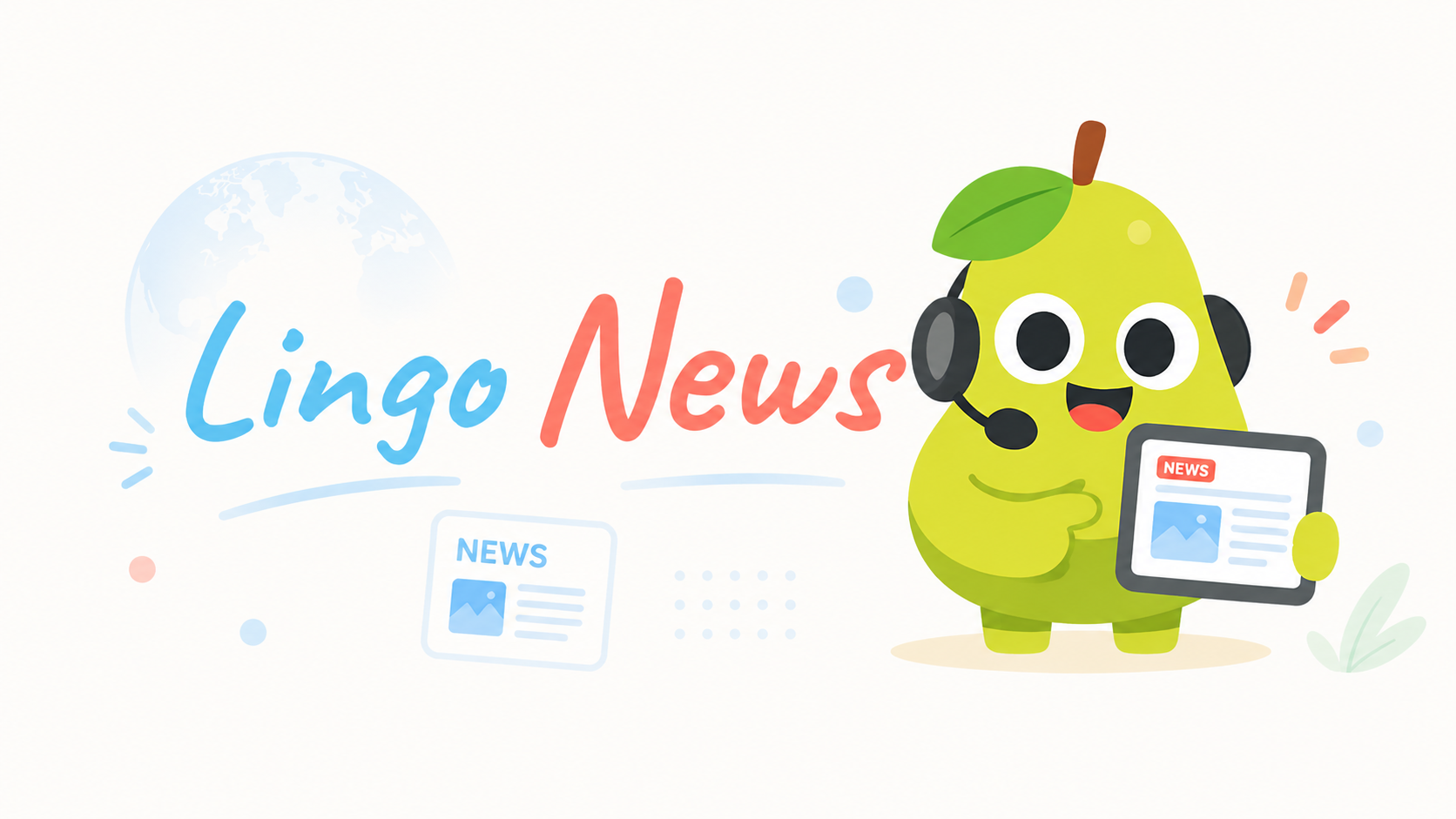LingoNews mascot reading the news